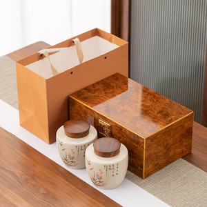 高端木盒陶瓷茶叶罐双罐红茶金骏眉绿茶龙井白茶普洱茶包装空礼盒
