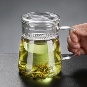 月牙杯玻璃杯绿茶水分离过滤泡茶杯喝水杯子大容量带把办公室耐热