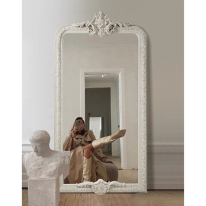 法式复古雕花全身镜欧式白色试衣落地镜服装店卧室贴墙高清大镜子