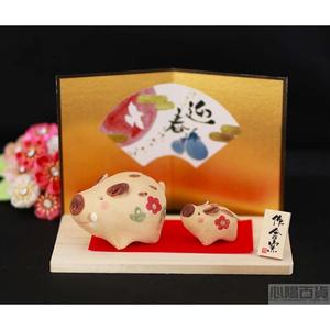 猪年限定款日本SAO工房正品日式招福亲子猪年陶瓷摆饰礼品礼物