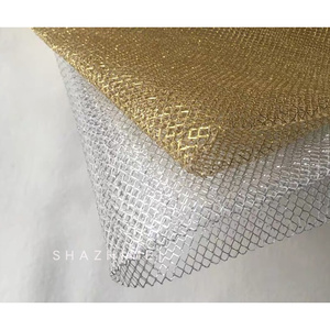 金色银丝菱形造型网纱网眼纱硬纱设计师面料大眼网纱布料大网格纱