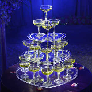 新款亚克力三层心形香槟酒塔架子 婚礼酒台杯塔 婚庆道具香槟塔