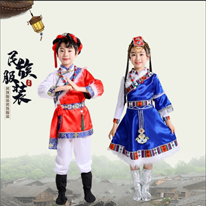 儿童藏服新款女款红色藏族水袖舞裙表演服男款少数民族服舞蹈服装
