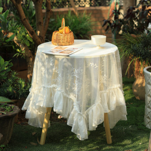 法式复古纯白色蕾丝桌布圆形餐桌茶几台布花园轻奢浪漫ins风盖巾