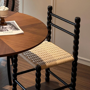 法式复古餐椅黑色实木椅子中古卧室化妆凳梳妆台靠背椅奶油风凳子
