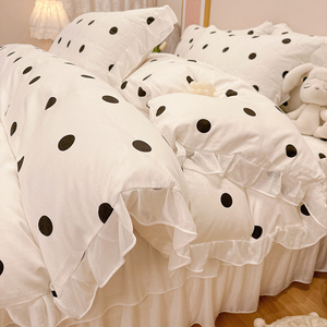 纯棉床上四件套床裙款全棉少女床品白色简约被套宿舍床单人三件套