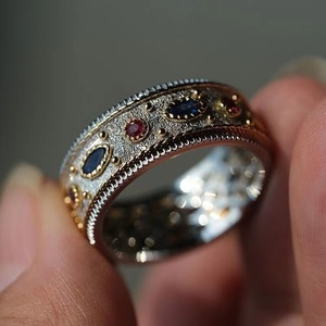 【皇家蓝钻】宫廷风戒指镀925镶嵌仿红钻蓝钻意大利工艺个性戒指