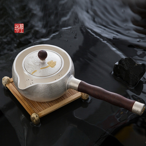 细工坊银壶泡茶纯银9999纯手工过滤煮茶壶器侧把泡茶壶日本小银壶