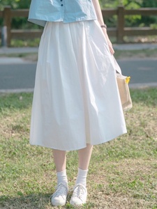 茵曼᷂官方正品小个子白色高腰半身裙女夏2024新款设计感小众小清