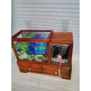 老挝大红酸枝交趾黄檀小鱼缸帶电发光音响金鱼缸收纳柜红木家具