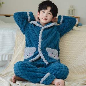 母婴儿童法兰绒睡衣亲子家居服一家四口珊瑚绒睡衣加厚中大童套装