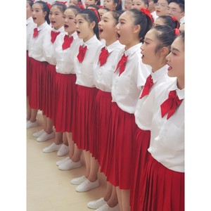 中学生合唱团演出服初中生毕业运动会班服女红裙诗歌夏款时尚套装