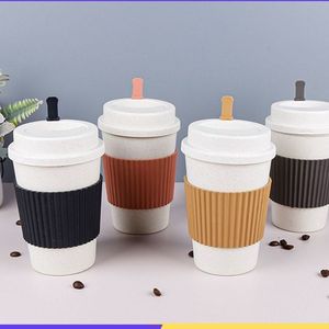 咖啡杯小麦秸秆杯子便捷式随行杯带盖防摔耐高温情侣小水杯随手杯
