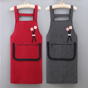 围裙厨房家用2024新款加厚棉布透气做饭工作服女无袖格子背带围腰