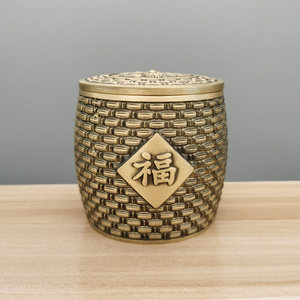 双福黄铜仿古拉丝福字茶叶罐办公室家居创意工艺品茶桌摆件密封罐