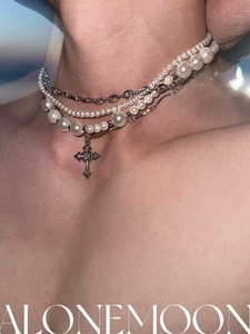 NOIR原创设计 「无序的」珍珠钛钢项链重工多层choker男女同款