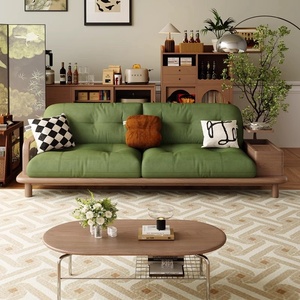 复古胡桃色直排实木沙发诧寂风小户型布艺沙发茶几组合可拆洗坐垫