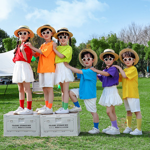 六一儿童演出服幼儿园舞蹈糖果色毕业照T恤小学生啦啦队表演服装