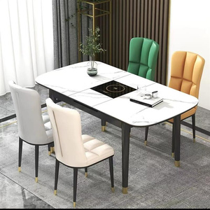 岩板伸缩餐桌家用电磁炉意式实木桌子小户型现代简约餐桌椅长方形