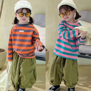 巴拉巴拉韩系儿童长袖纯棉T桖卫衣新款秋季韩版宽条纹打底衫长袖