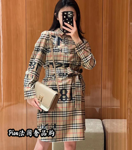 BURBERRY/博柏利 巴宝莉格子格纹字母logo印花系腰衬衫连衣裙女款