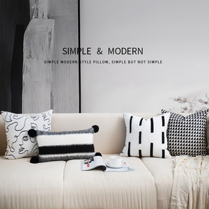 简约现代黑白轻奢抱枕客厅沙发靠枕条纹雪尼尔靠垫样板间枕套