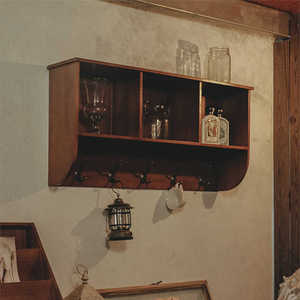 美式做旧壁橱柜带挂钩收纳储物壁挂式吊柜玄关厨房复古墙壁置物架