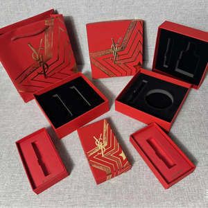YSL圣罗新款红色节日小金条套装口红气垫礼品盒礼袋香水包装盒子