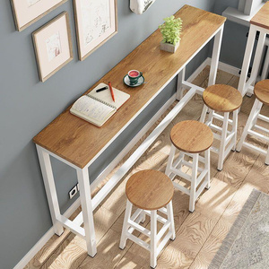 简易靠墙吧台桌商用窄桌子家用长条桌奶茶店桌椅组合高脚酒吧台