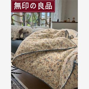 日本MUJI无印良品ins复古风床单母婴级双层纱水洗棉被套四件套床