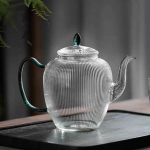 玻璃绿茶壶竖纹茶泡壶茶烧水壶单壶大容量花茶壶煮耐热茶具茶壶
