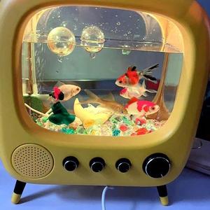 猫咪鱼缸电视机桌面斗鱼创意水族馆摆件办公室家用客厅造影装饰款