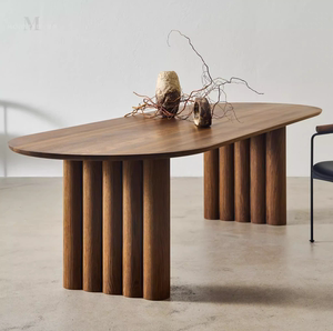 原木简约全实木餐桌创意椭圆形饭桌现代设计师工作台洽谈桌办公桌