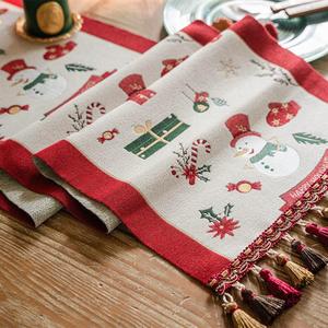 圣诞节雪人桌旗创意桌垫氛围感长桌布新年节日装饰品外贸出口美式