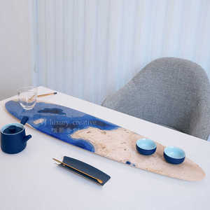 天然冷翡翠茶盘现代简约蓝色家用办公茶台黑色轻奢茶海功夫茶具