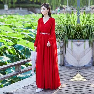 2024夏季新款国风汉元素修身显瘦气质长裙红色飘逸连衣裙仙女裙子