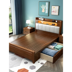 IKEA宜家全实木床1.2米儿童抽屉储物床一米135CM宽家用1.5带灯充