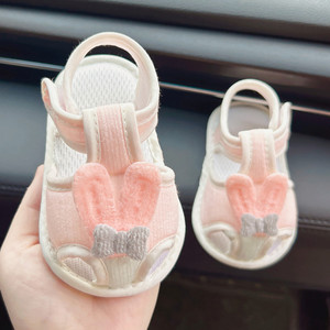 童泰夏季婴儿布凉鞋0-1岁女宝宝软底防滑学步鞋新生儿牛筋底不掉