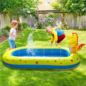夏季儿童充气恐龙喷水池户外玩水垫沙草坪滩戏水池家用游泳喷水池