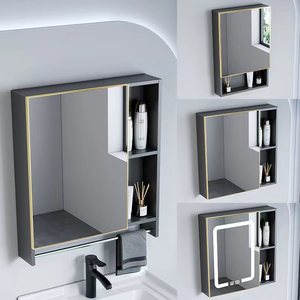 挂墙式单独太空铝浴室镜柜壁挂镜箱美妆收纳盒组合卫生间储物镜子
