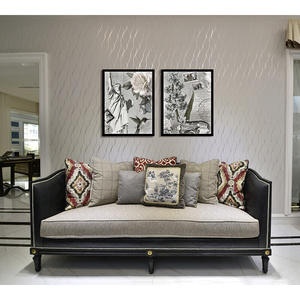 客厅高档新古典美式轻奢真皮三人欧式复古巴洛克奢华描金黑色沙发