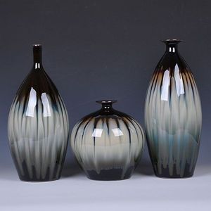 景德镇陶瓷器 窑变花瓶三件套 古典家居摆件 复古 客厅装饰工艺品