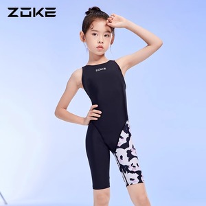 zoke洲克2024新款儿童女童女孩专业训练竞速连体五分平角游泳衣
