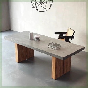 北欧客厅实木餐桌仿水泥色办公桌会议桌简约原木长桌洽谈桌工作台
