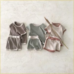 韩版in潮流s婴幼童装做旧色休闲运动短袖套装男女宝宝夏款棉两件