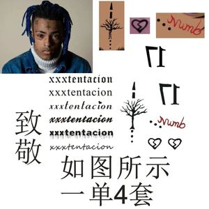 致敬xxxtentacion同款纹身贴脸上树枝爱心字母数字纹身贴刺青防水