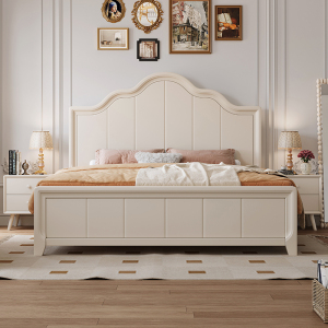 高档白色奶油风实木床主卧1.8x2米男孩床现代简约美式轻奢双人床