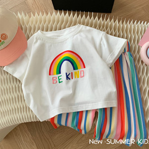 巴拉巴拉婴儿衣服夏季纯棉韩版洋气彩虹短袖分体套装一岁半女宝
