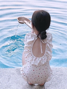 阿瑞娜官方女童泳衣2024新款长袖防晒女孩可爱露背连体儿童ins中