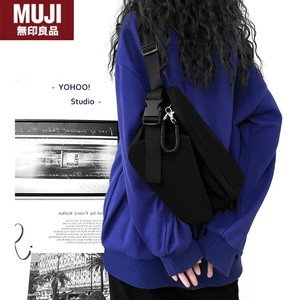 无印MUJ日本嘻哈酷机能风黑色腰包斜挎包包男女日系小背包胸包帆